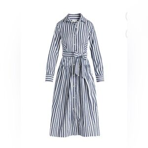 Striped Blue and White Shirt Dress with Tie Waist